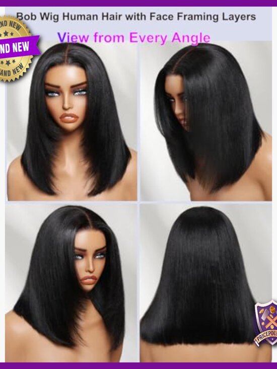 Human Hair Bob Wig 10 Inch Glueless Lace Front 180% Density main image 4